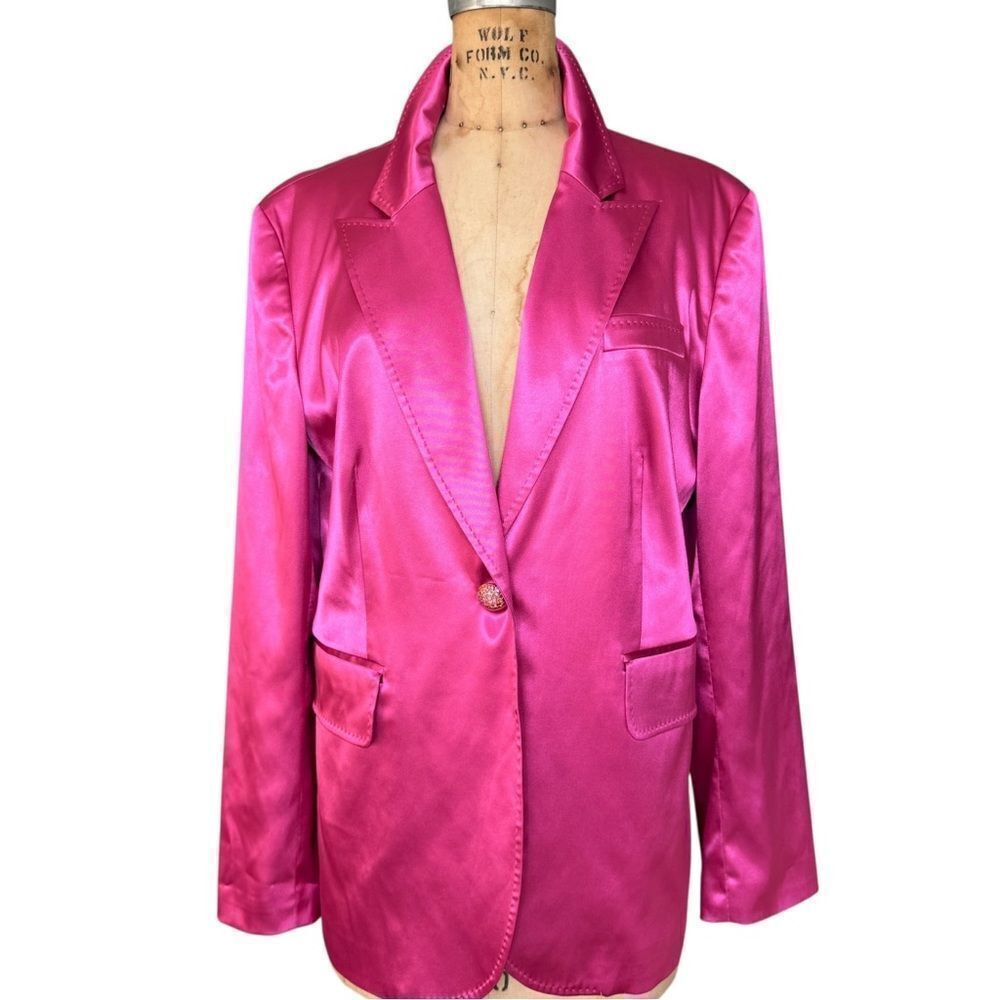 Bloomingdale's Pink Satin Rhinestone Button Blazer
Size 16
